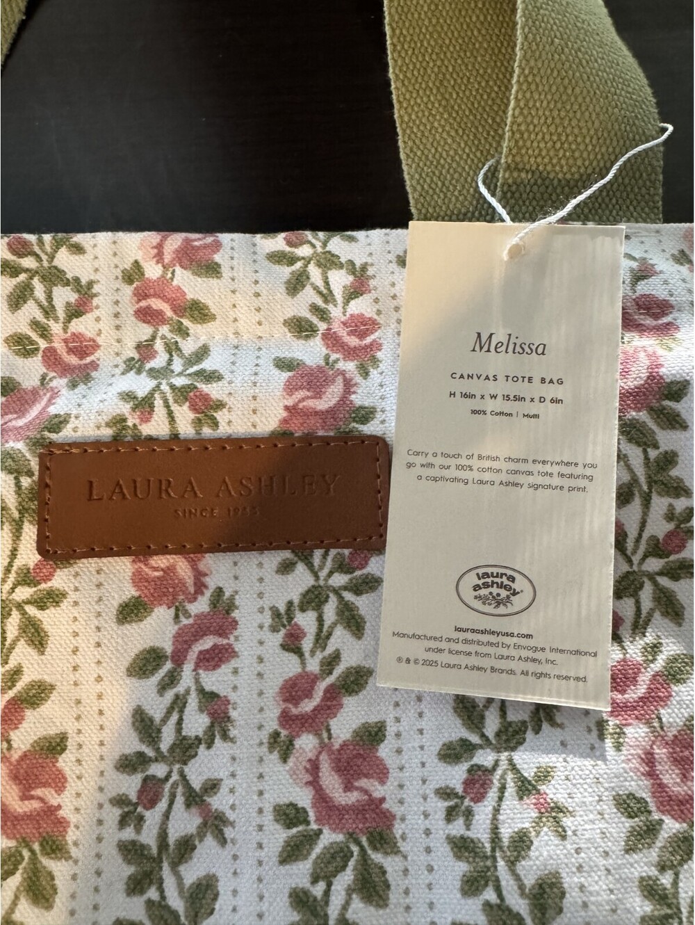 Laura Ashley Rose Lattice Floral Canvas Tote Bag Pink Roses Cottagecore NWT - Picture 4 of 7